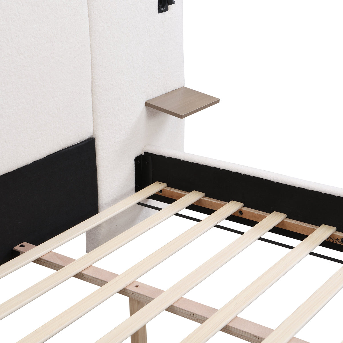 Chic Boucle Upholstered Bed with Integrated Lights and Shelves, photo 9 of 10