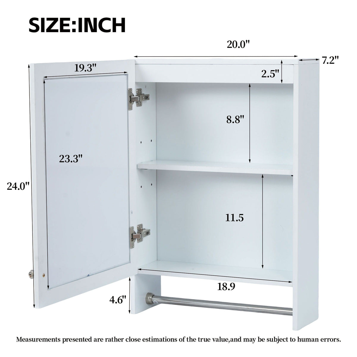 3 in 1 Wall Mounted Bathroom Mirror Cabinet with Adjustable Shelf - White, photo 3 of 4