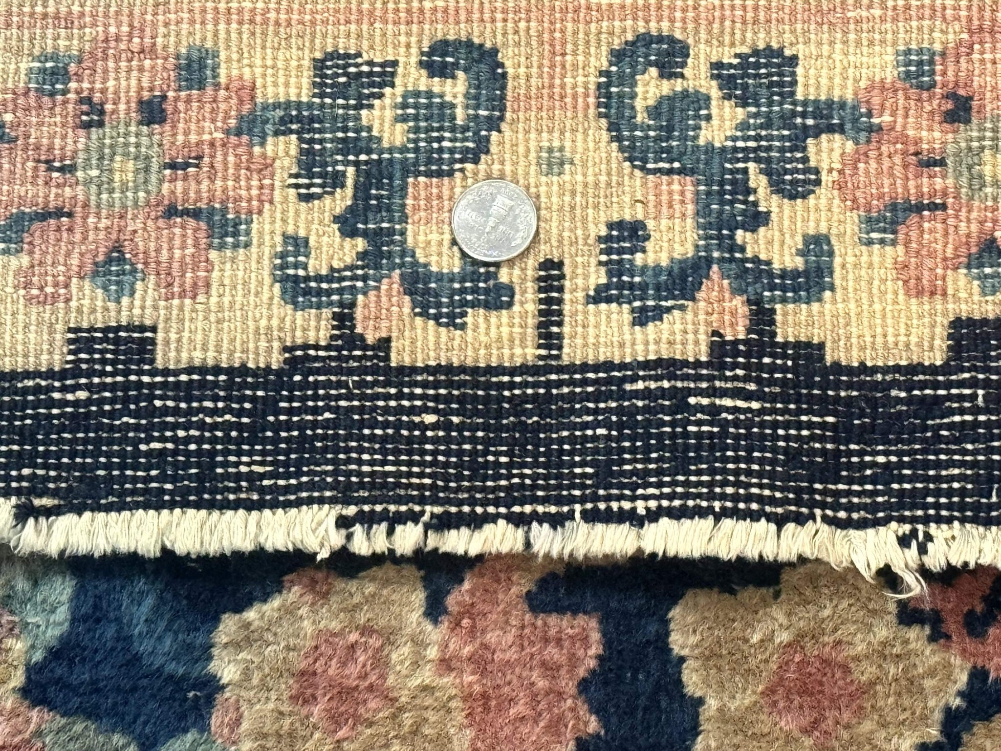 Blue and Beige Chinese Wool Rug 3x6, Chinese Fete Rug, Peking Rug, Antique Chinese Carpet by Jewel Rugs