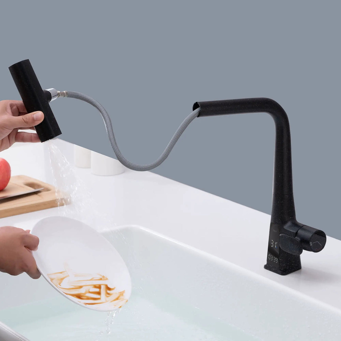 Waterfall Kitchen Faucet With Temperature Display And Pull Down Sprayer by HouseOfZazla