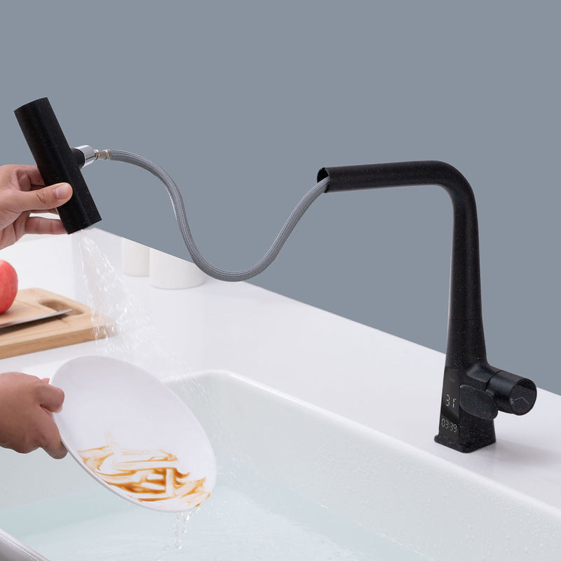 Waterfall Kitchen Faucet With Temperature Display And Pull Down Sprayer by HouseOfZazla