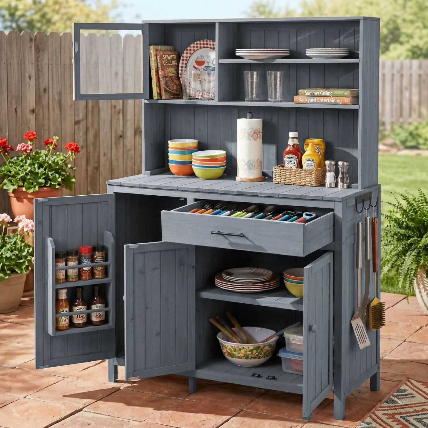 TOPAMX Potting Bench with Hutch, Solid Fir Wood Garden Workstation by HouseOfZazla