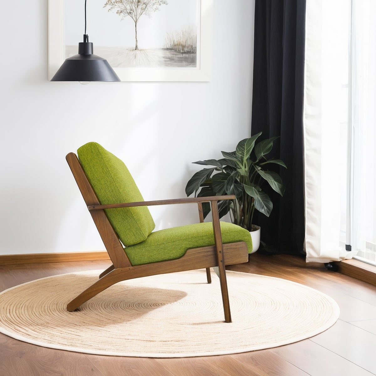Genuine Lounge Chair with Solid Wood Frame - Beige, Green, Light Blue, photo 16 of 24