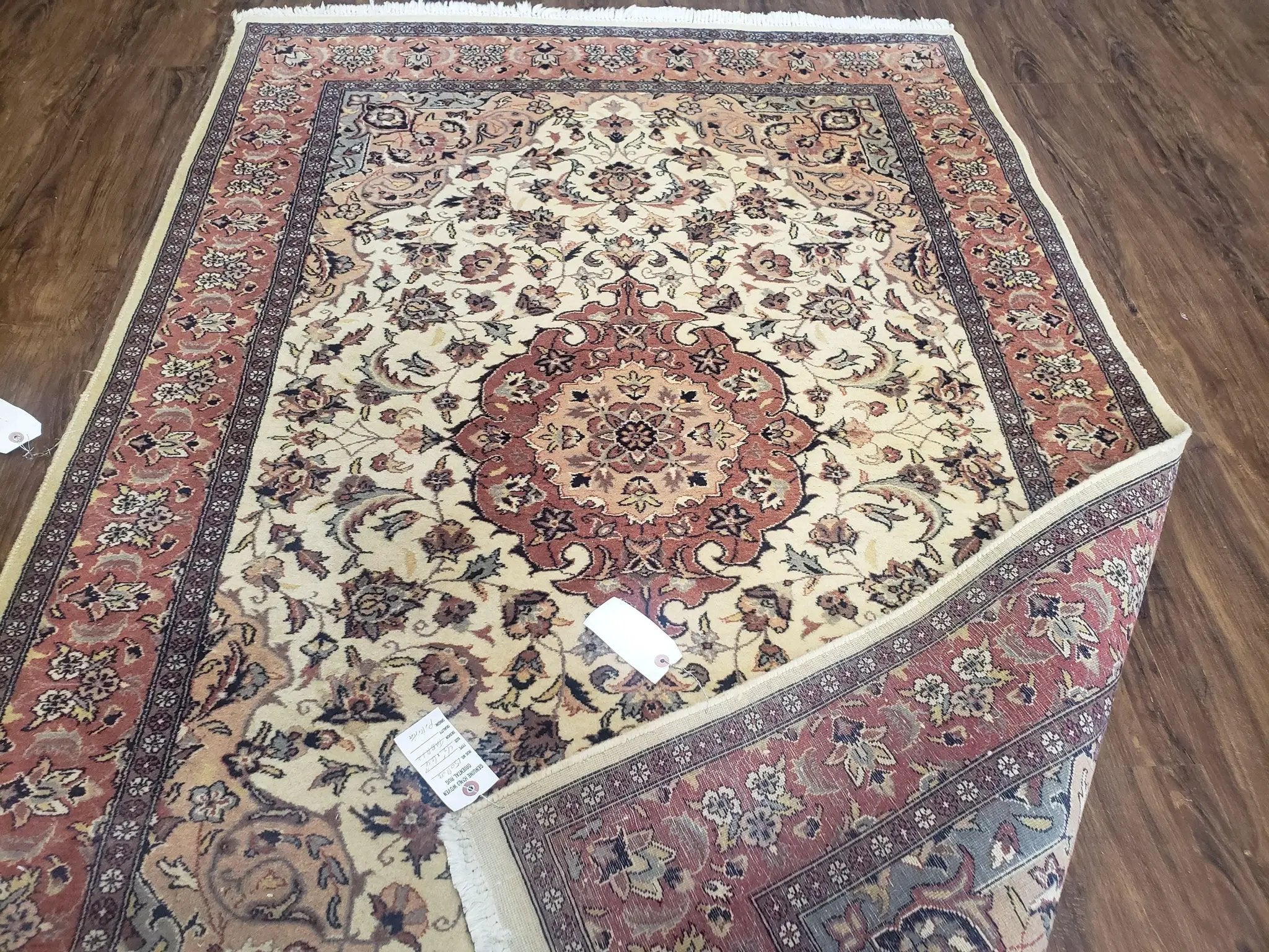 4x6 Handmade Top Quality Pakistani Floral Wool Rug Veg Dyes Carpet Beige Salmon by Jewel Rugs
