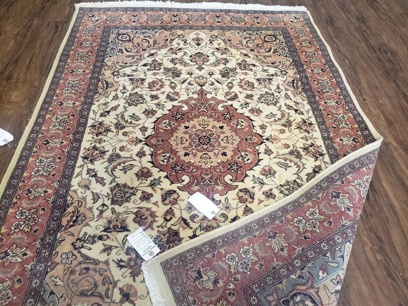4x6 Handmade Top Quality Pakistani Floral Wool Rug Veg Dyes Carpet Beige Salmon by Jewel Rugs
