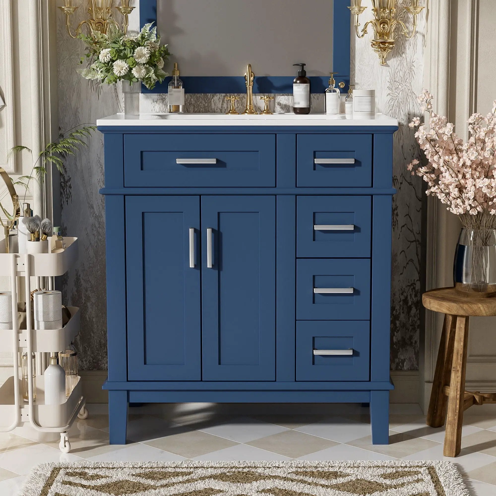 Modern Bathroom Vanity With Sink, Storage Cabinet, Soft Close Doors, Deep & Standard Drawers by Unique Piece Furniture