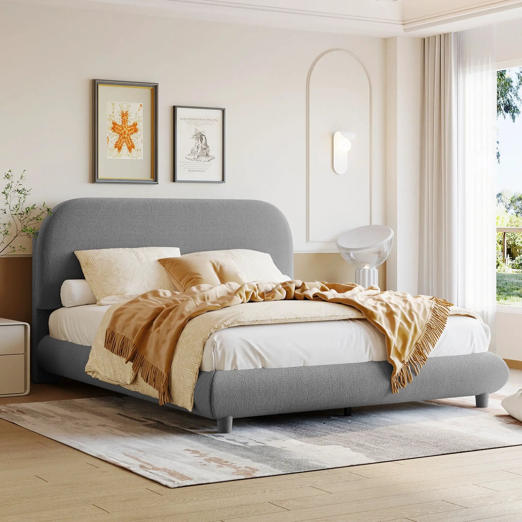 Upholstered Platform Bed With Thick Solid Frame And Stylish Curve-Shaped Design by Unique Piece Furniture
