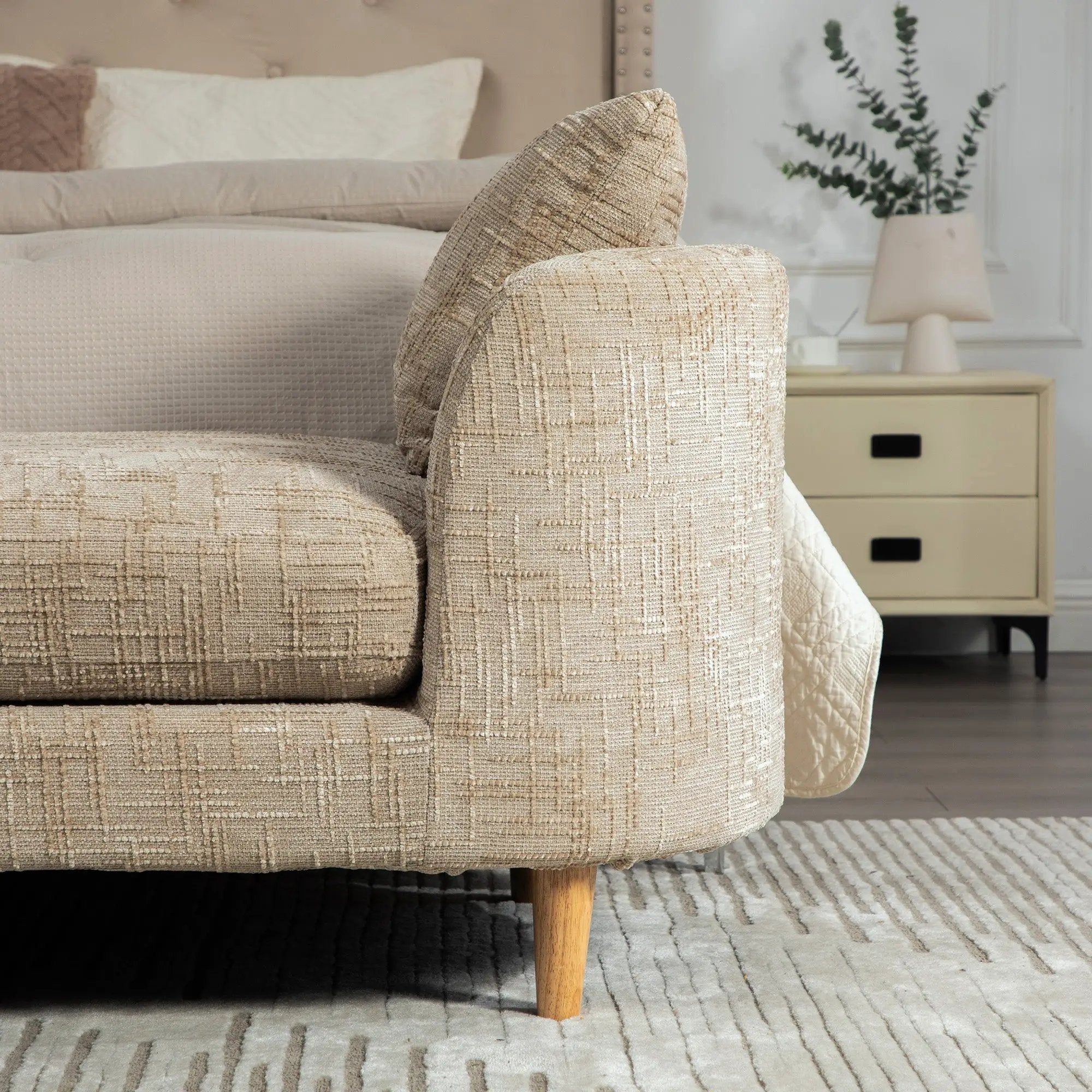 77.17" Wide Modern Upholstered End of Bed Bench with Armrests by HouseOfZazla