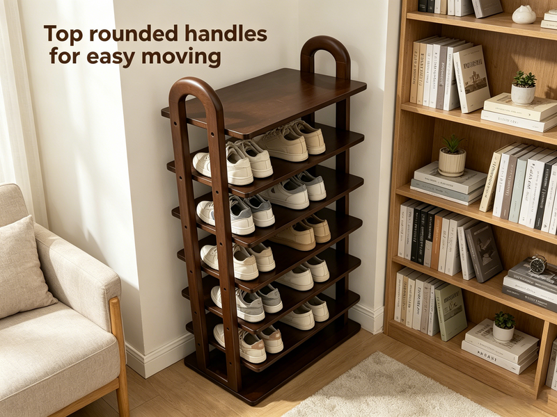 Solid Wood 7-Tier Shoe Rack with Vertical Organizer - Natural Wood, photo 4 of 7