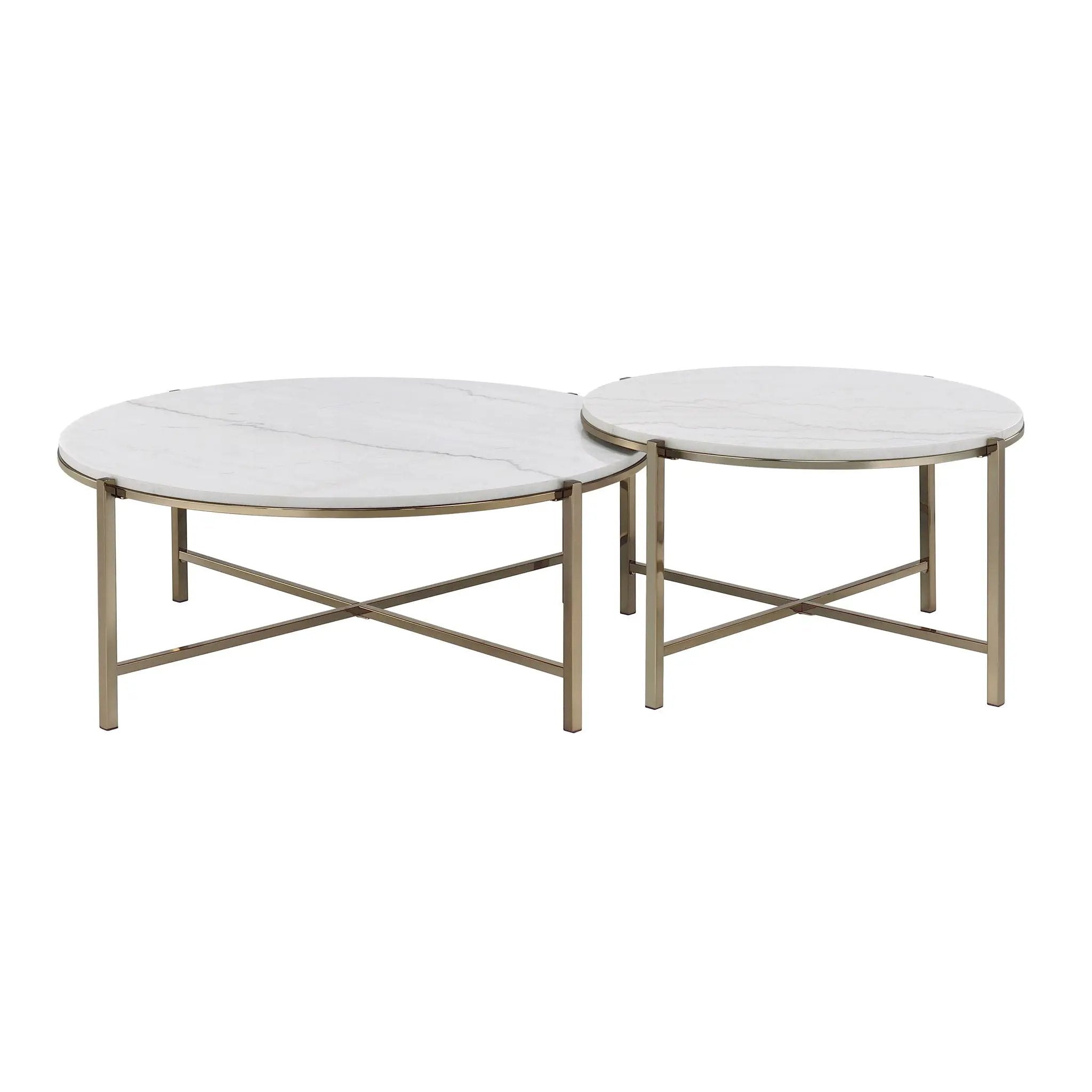 Zaidee Marble Top Nickel Nesting Table Set - White by HouseOfZazla