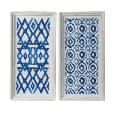 Modern Wall Art Decor Set of 2 with Fir Wood Frame - White / Blue, photo 10 of 11