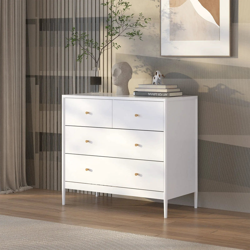 4 Drawer Kids Dresser With Antique Brass Pulls - White by Unique Piece Furniture