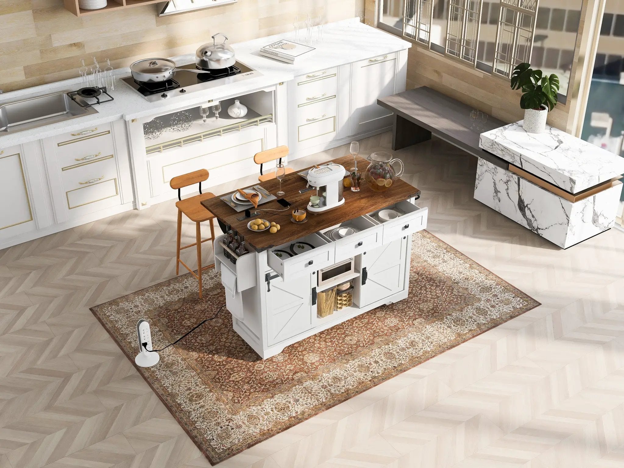 K&K 53.7" Farmhouse Kitchen Island with Power Outlet by HouseOfZazla