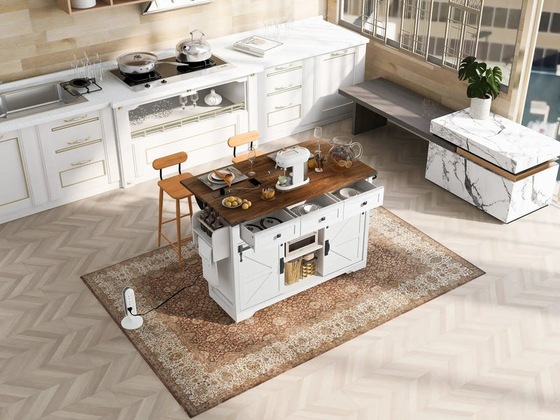 K&K 53.7" Farmhouse Kitchen Island with Power Outlet by HouseOfZazla