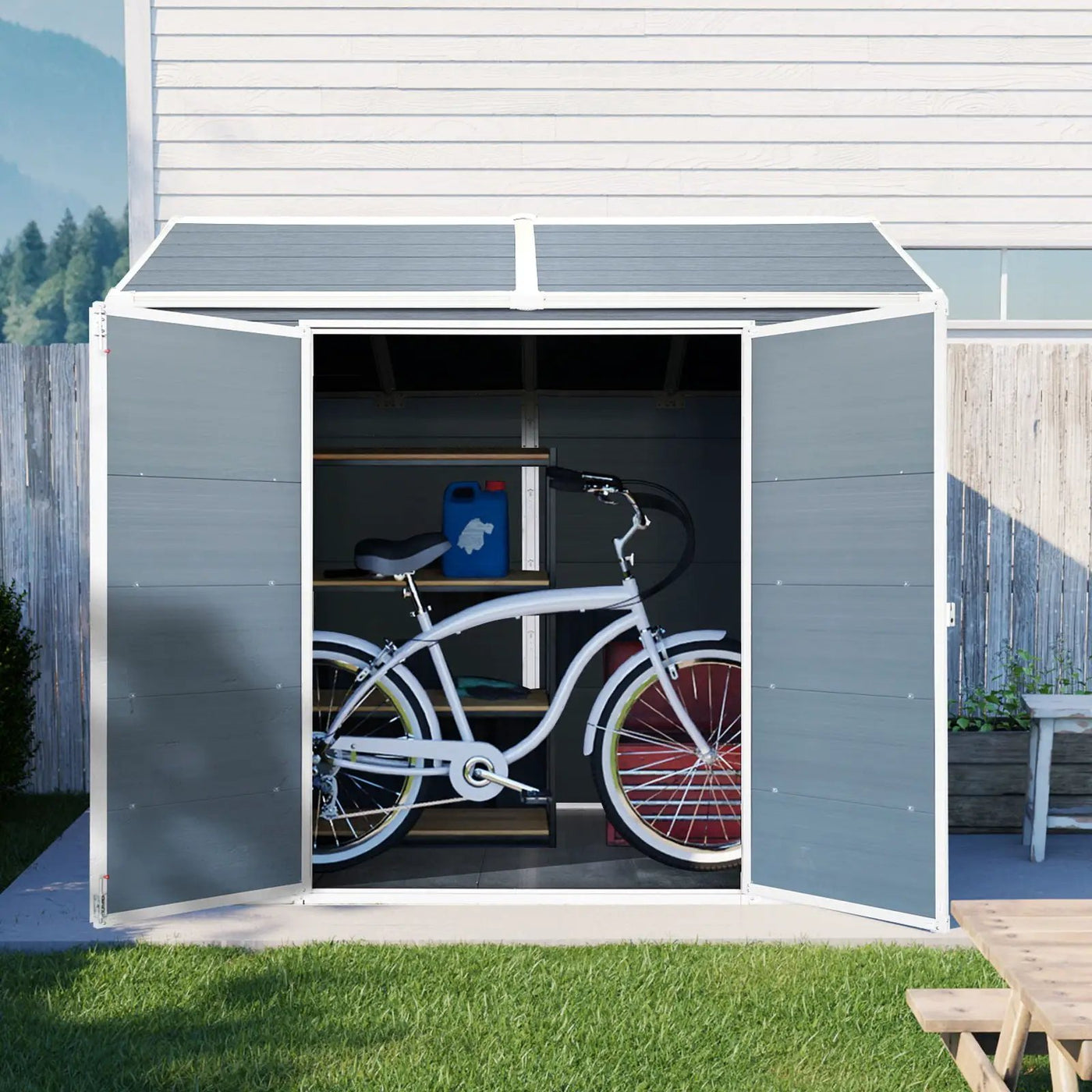 Resin Outdoor Storage Shed Waterproof Shed With Floor & Two Windows & Lockable Door, Tool Shed For Garden, Patio, Backyard by HouseOfZazla