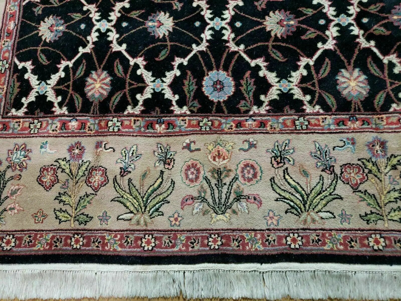 6' X 9' Handmade India Floral Oriental Wool Rug Carpet Hand Knotted Nice Black by Jewel Rugs