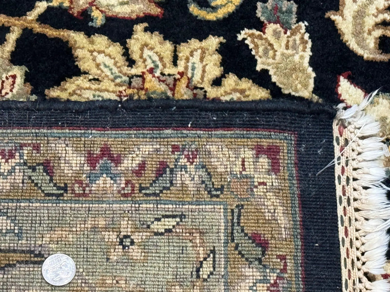 Indo Persian Rug 8x10, Black and Green, Wool, Handmade, Traditional, Floral Allover, Vintage by Jewel Rugs
