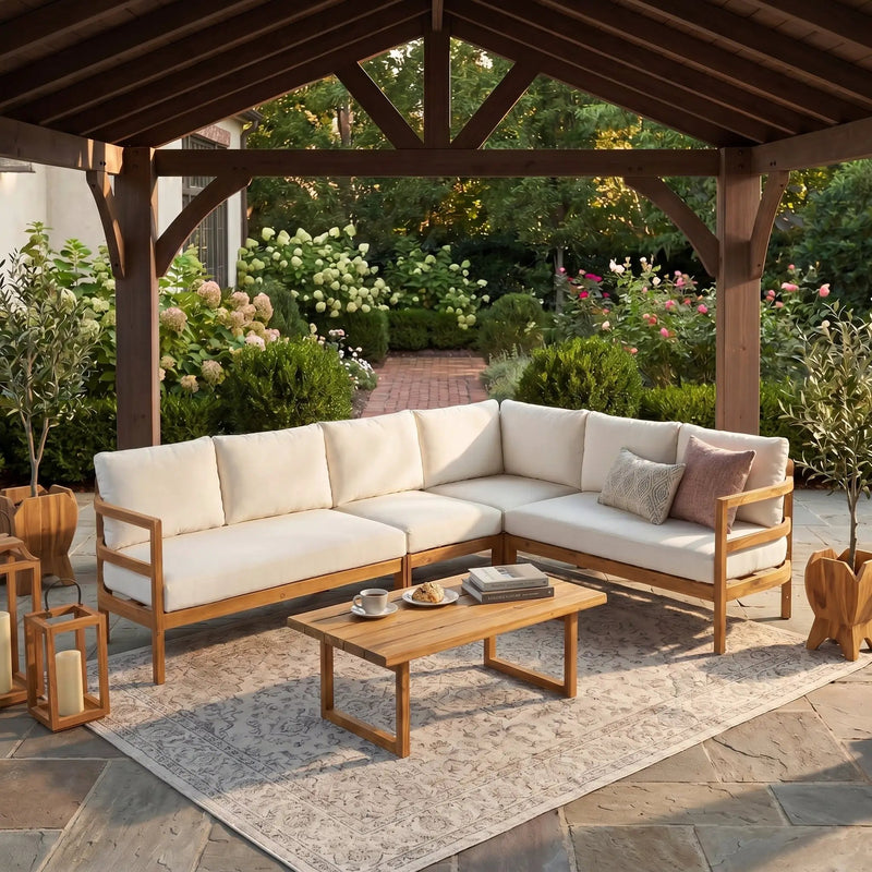 Outdoor Acacia Wood 5-Seater Sectional Sofa Set by HouseOfZazla