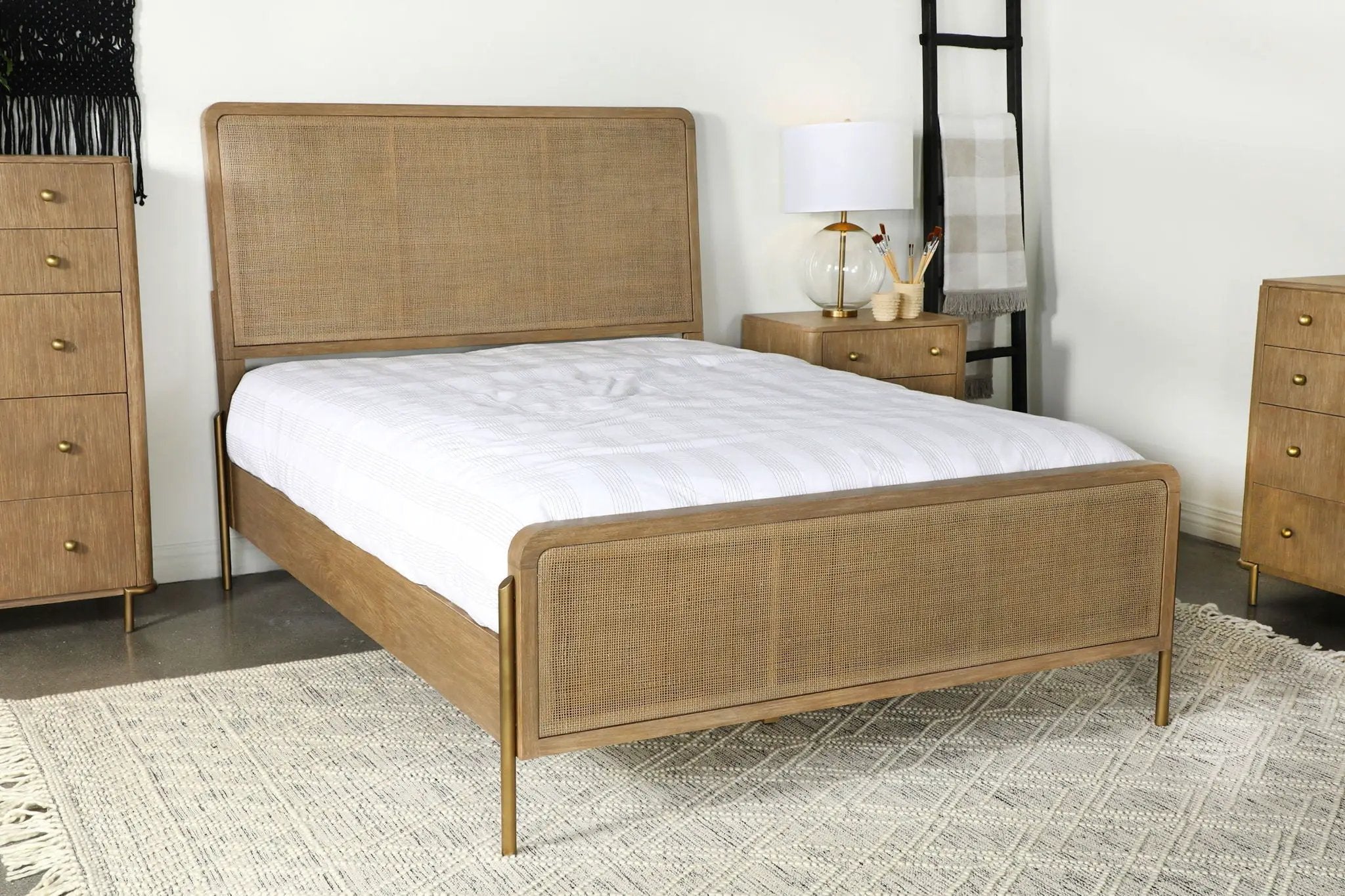 Arini Rattan Eastern King Panel Bed Sand Wash and Natural by Unique Piece Furniture