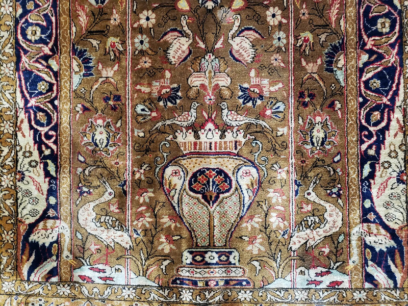 Semi Antique Persian Qum Silk Prayer Rug, Silk, Hand-Knotted, 3'6" x 5' by Jewel Rugs