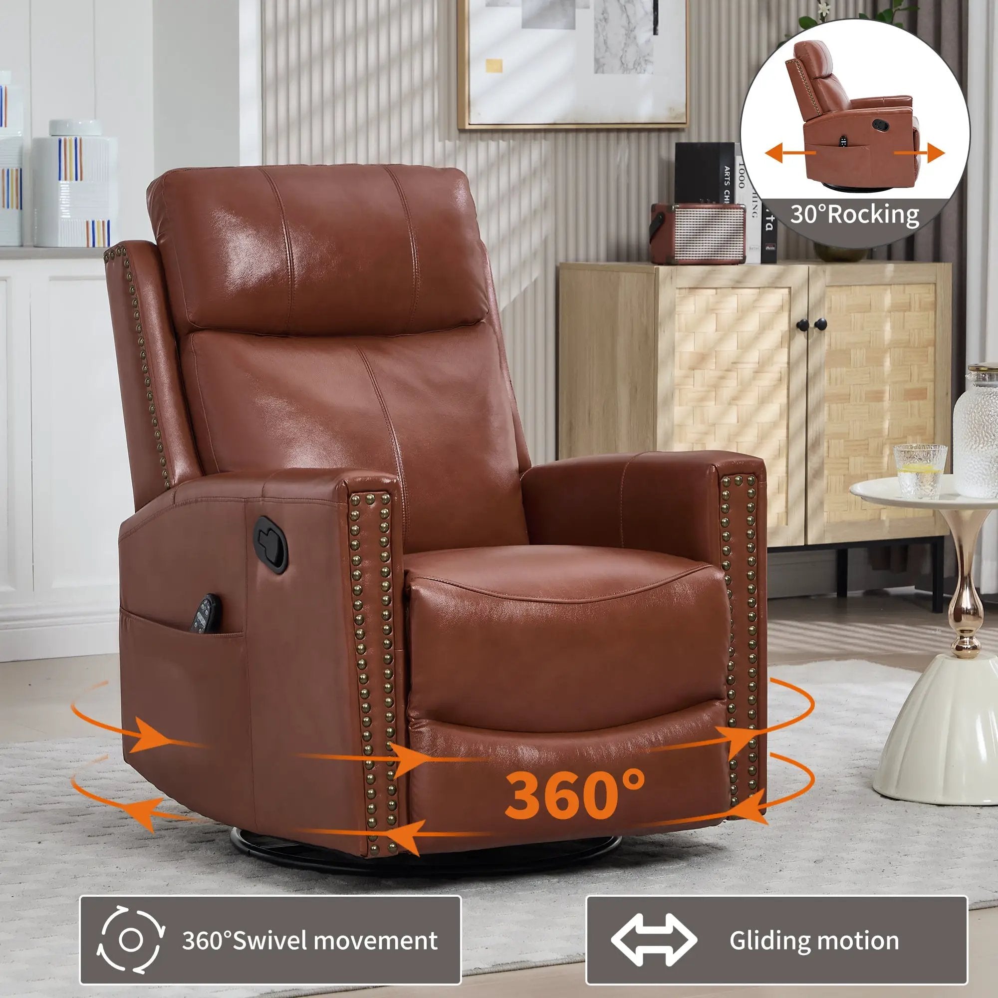 Red Genuine Leather Heat Massage Manual Recliner Chair by HouseOfZazla