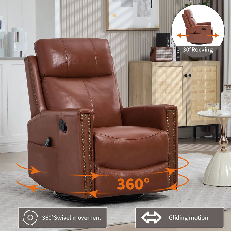 Red Genuine Leather Heat Massage Manual Recliner Chair by HouseOfZazla