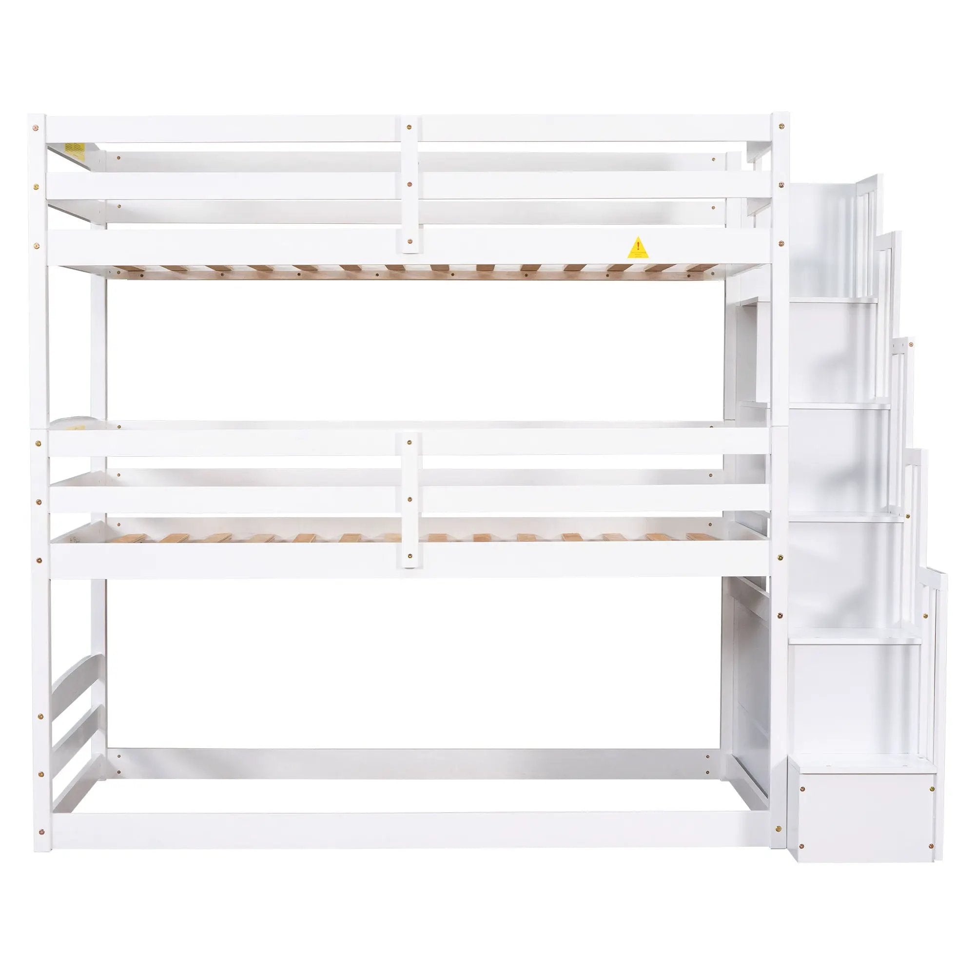 Twin Size Triple Bunk Bed With Storage Staircase, Separate Design - White by HouseOfZazla