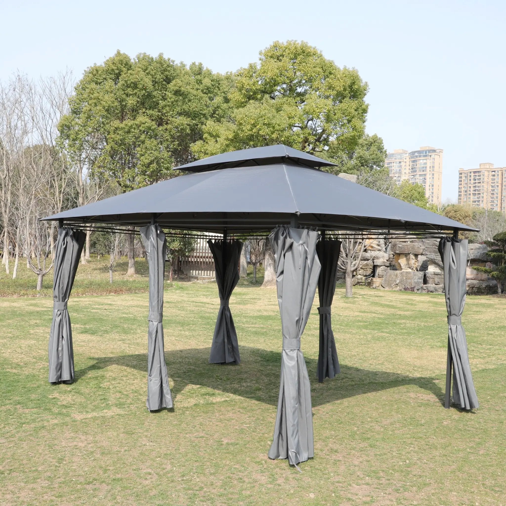13x10 Ft Outdoor Patio Gazebo Canopy Tent with Ventilated Double Roof and Side Wall by HouseOfZazla