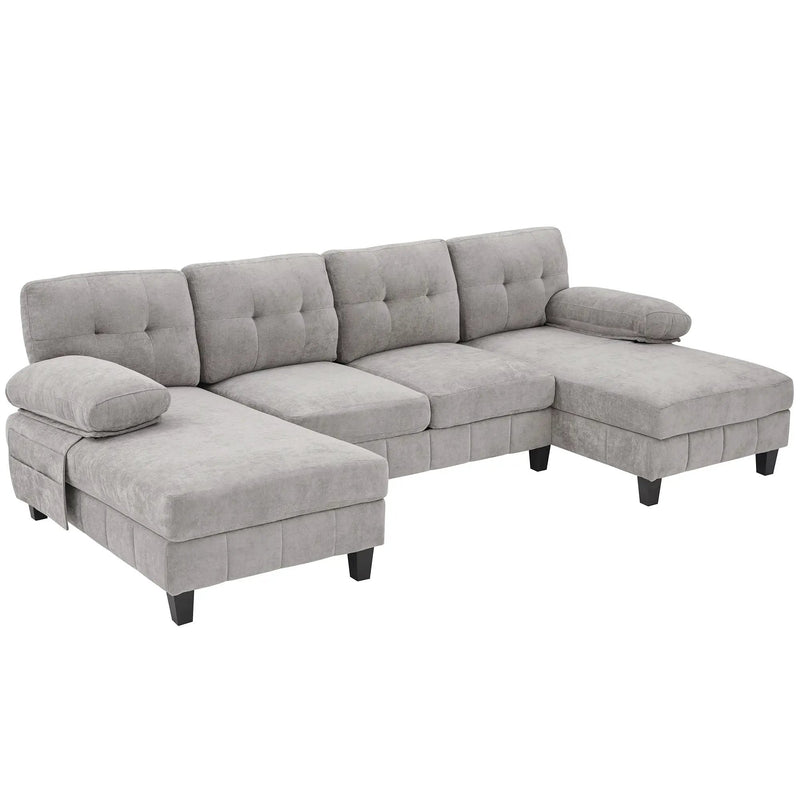 U-Shaped Sectional Sofa 103.5" Fabric Couch With Dual Chaise Lounges, Storage Pockets, Armrest Pillows by HouseOfZazla