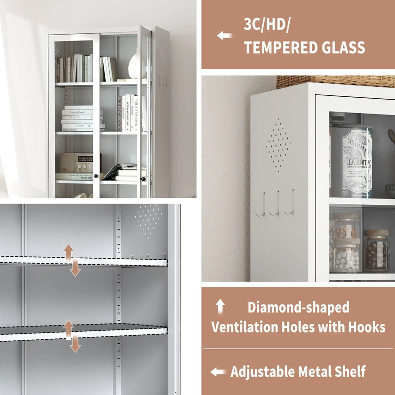 Industrial Metal Kitchen Pantry Cabinet With Adjustable Shelves - White by HouseOfZazla