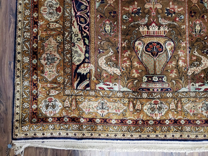 Semi Antique Persian Qum Silk Prayer Rug, Silk, Hand-Knotted, 3'6" x 5' by Jewel Rugs