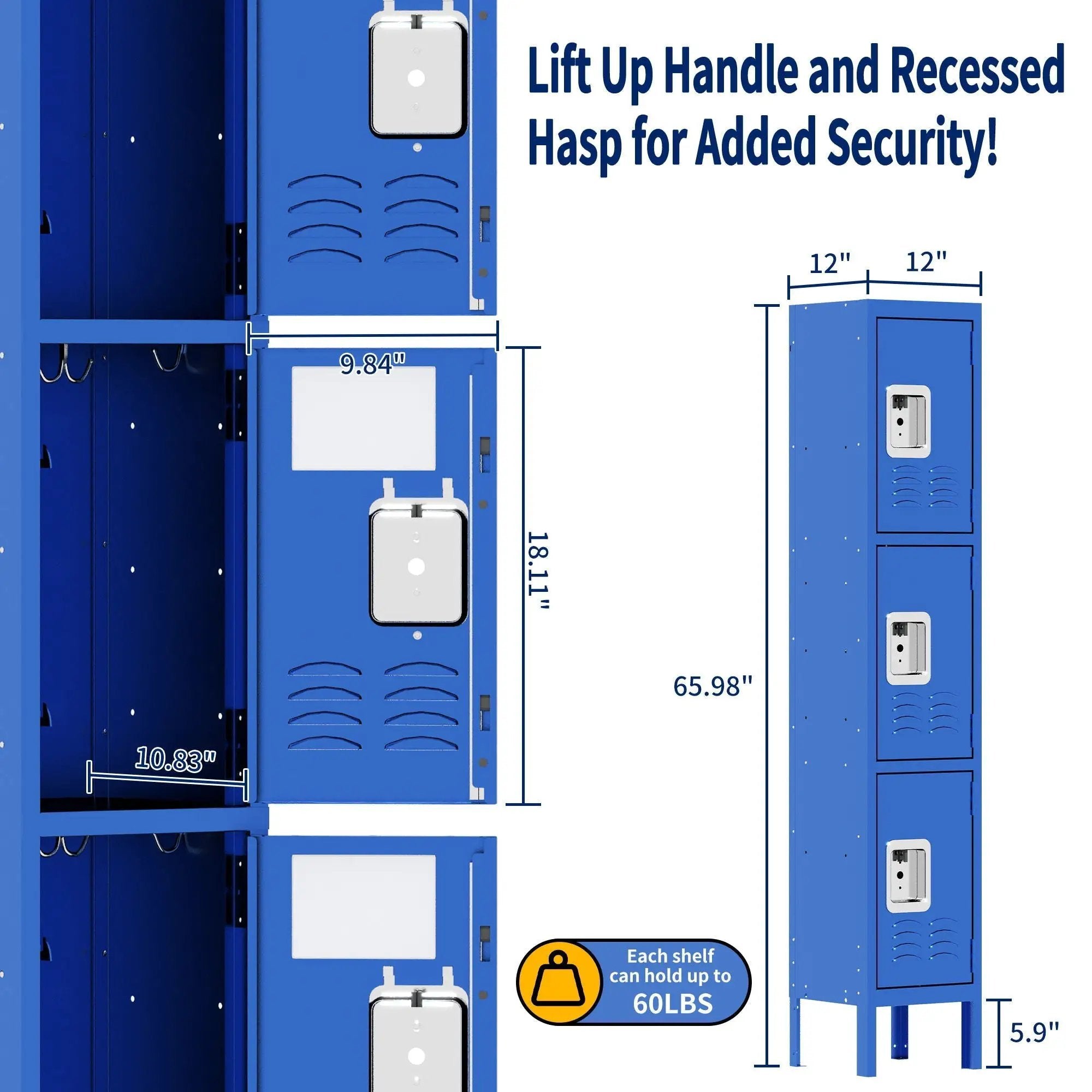 Lockers For Employees With 3 Door Storage Locker Durable For Gym, School, Office - Blue by HouseOfZazla