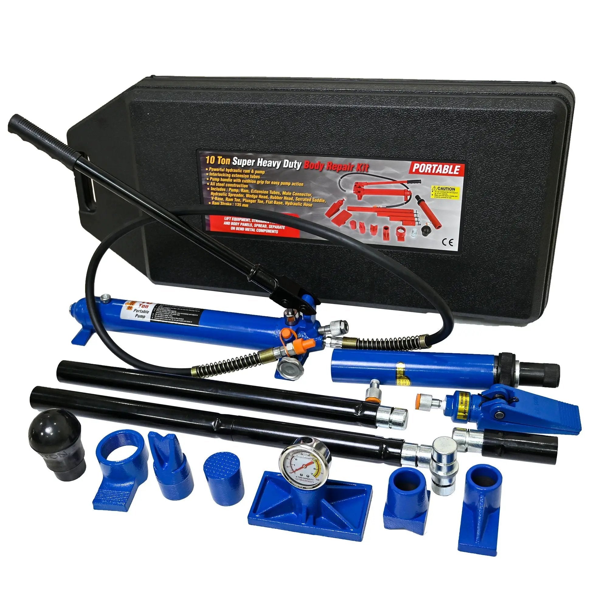 10 Ton Portable Hydraulic Equipment Kit For Metal Work - Black / Blue by HouseOfZazla