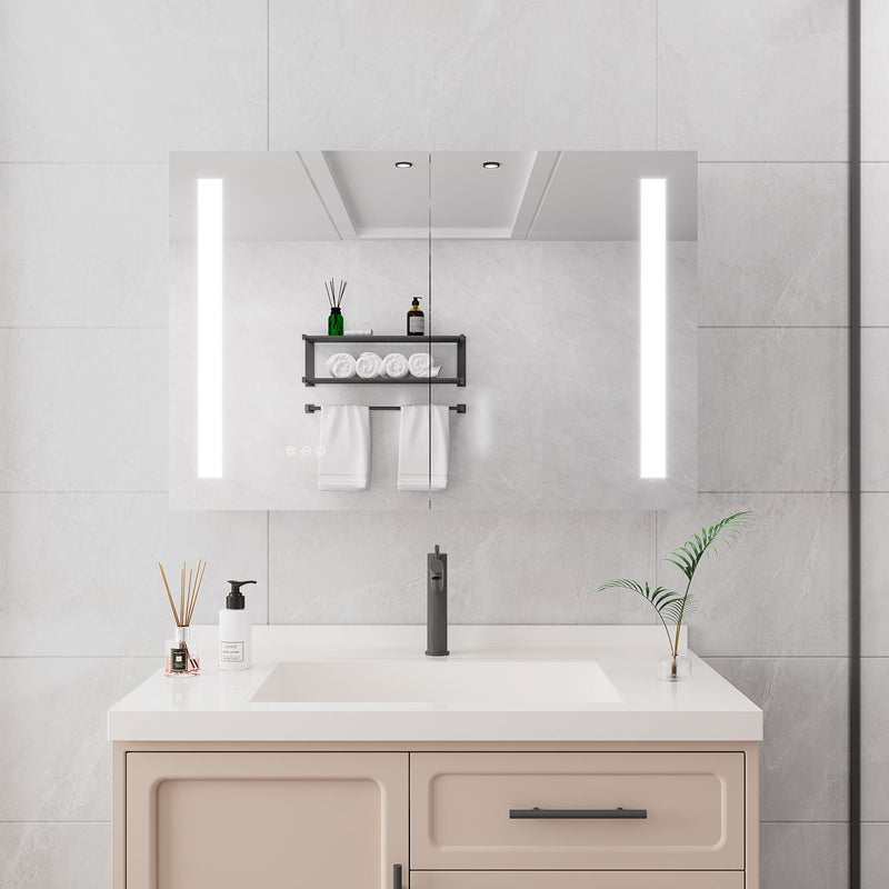LED Medicine Cabinet With Mirror, Double Door With Defogger, Dimmer, Surface Mount by HouseOfZazla