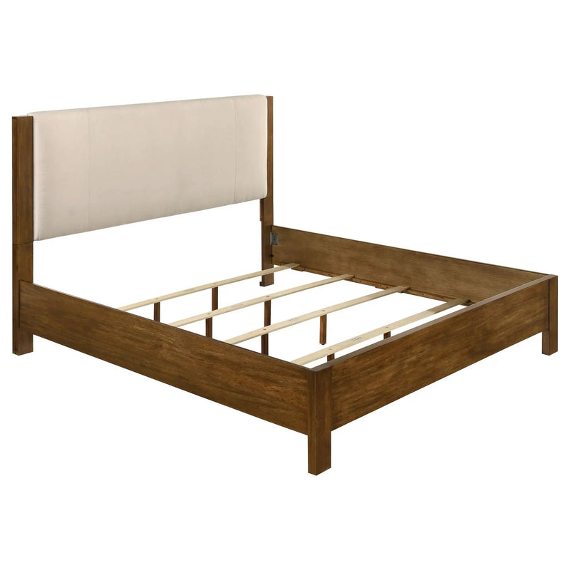 Adderley Eastern King Wood Panel Bed Cream and Warm Brown by Unique Piece Furniture