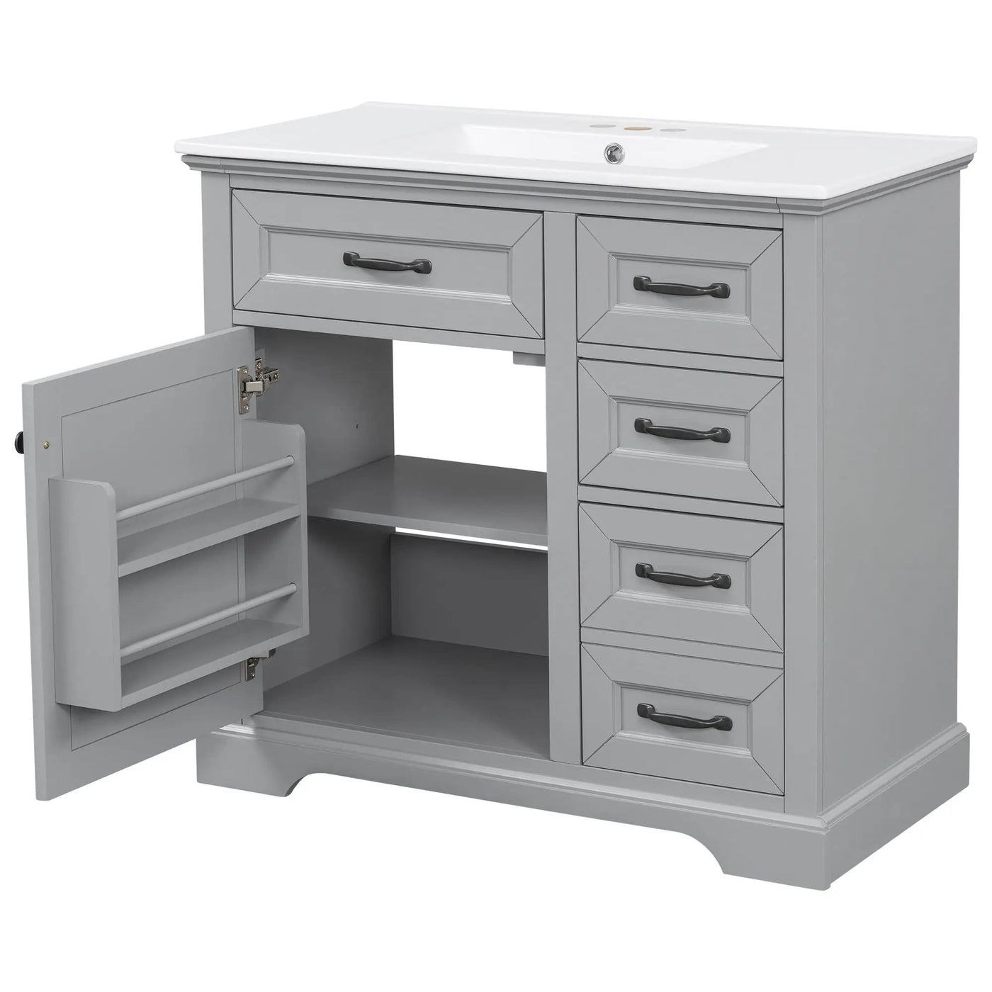 36" Bathroom Vanity With Sink, 2 Tip-Out Drawers, Soft Close Hinges by HouseOfZazla