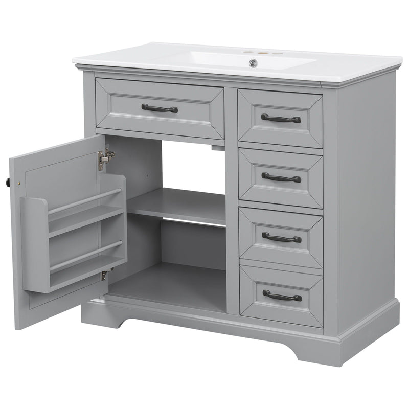 36" Bathroom Vanity With Sink, 2 Tip-Out Drawers, Soft Close Hinges by HouseOfZazla
