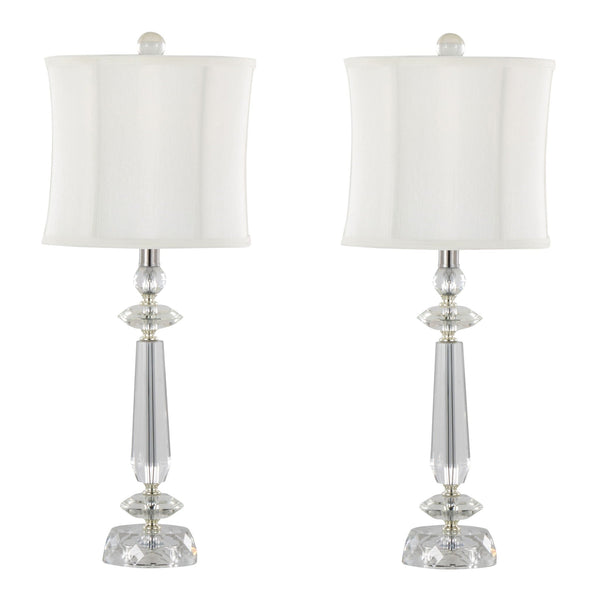 Karat - Contemporary Crystal Table Lamp (Set of 2) - Clear Crystal / Chrome / White Softback
