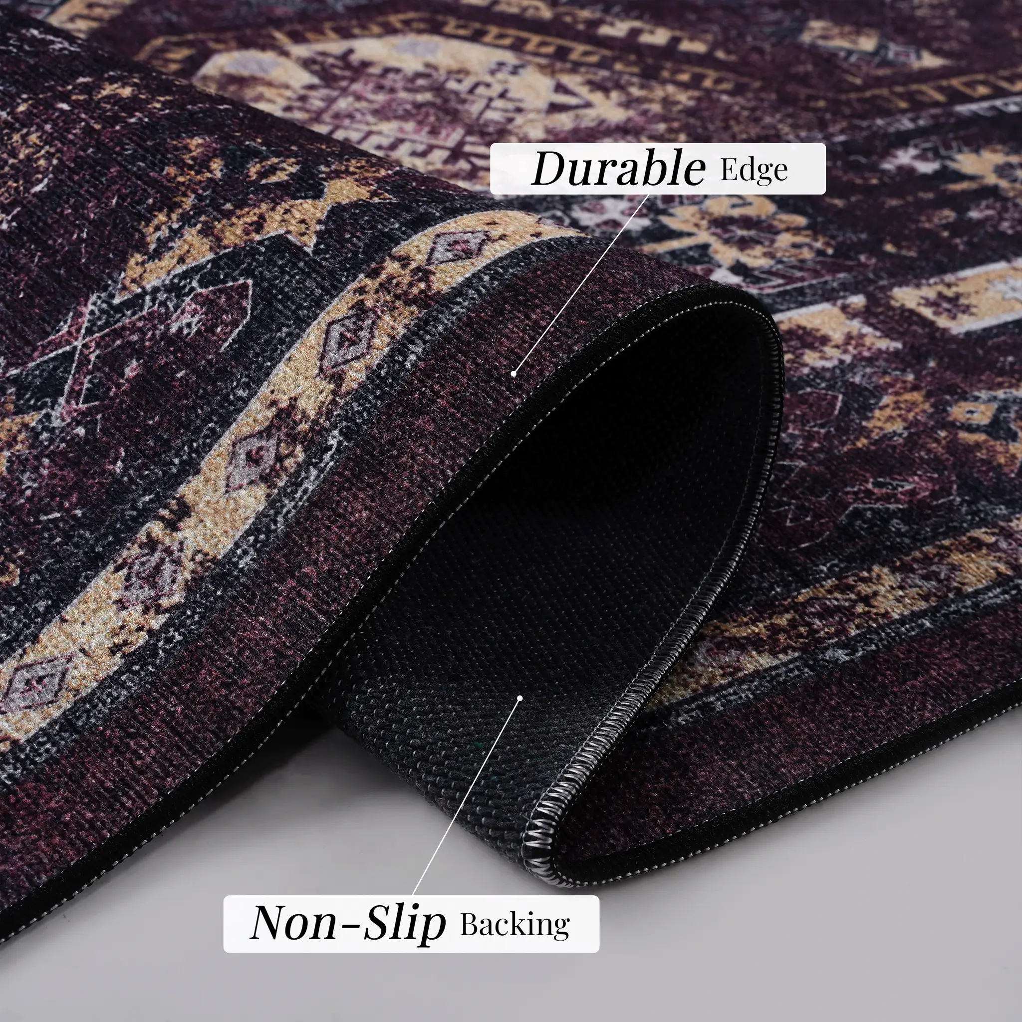 MAVAL Burgundy Washable Rug 8x10 Area Rug by HouseOfZazla