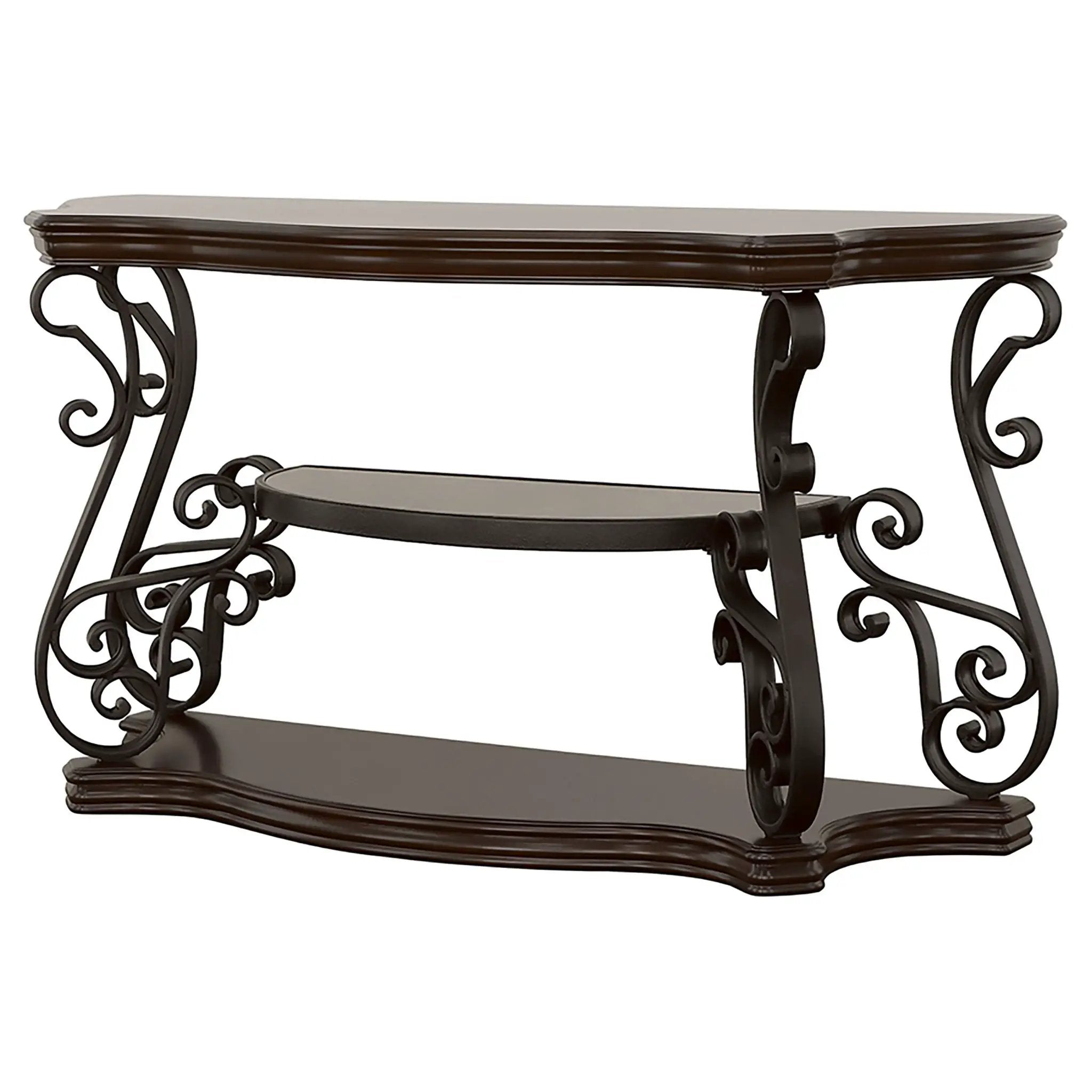 Laney Scrollwork Entryway Sofa Console Table Deep Merlot by Unique Piece Furniture
