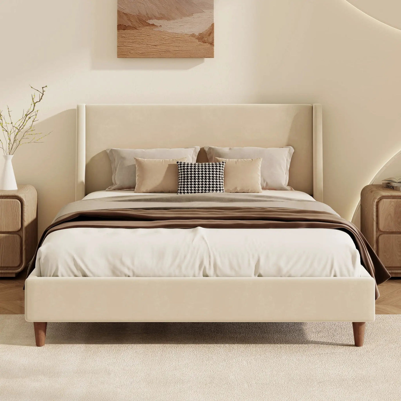 Upholstered Modern Platform Bed With Wingback Headboard by HouseOfZazla