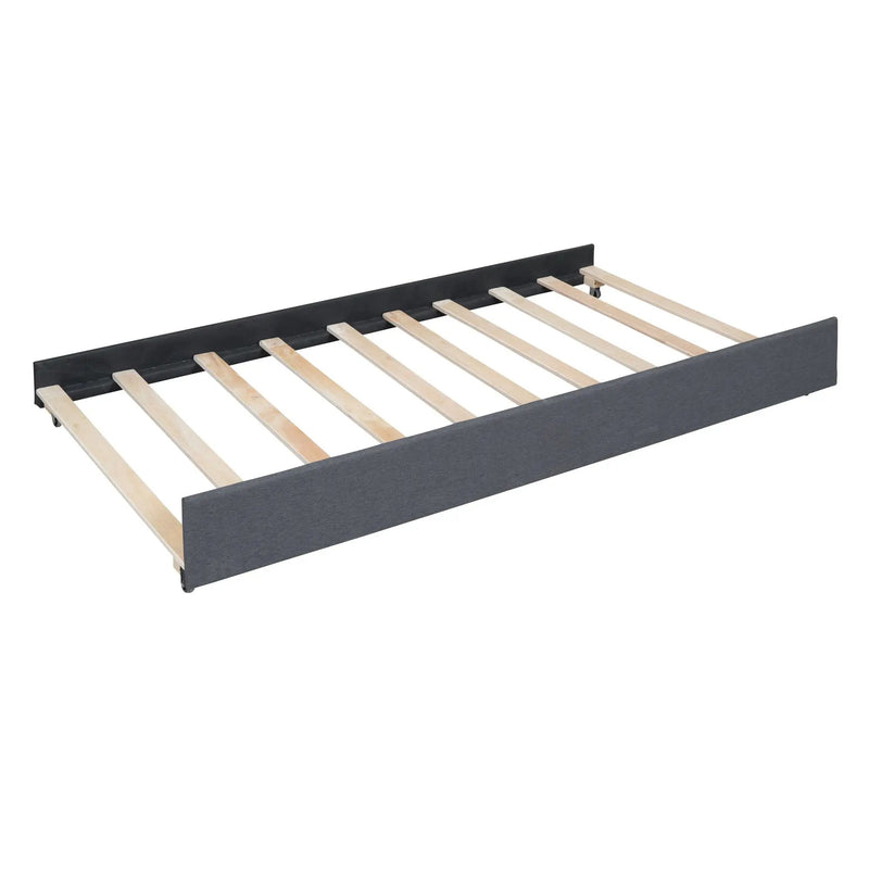 Upholstered Platform Bed With Brick Pattern Headboard And Twin Long Size Trundle by HouseOfZazla