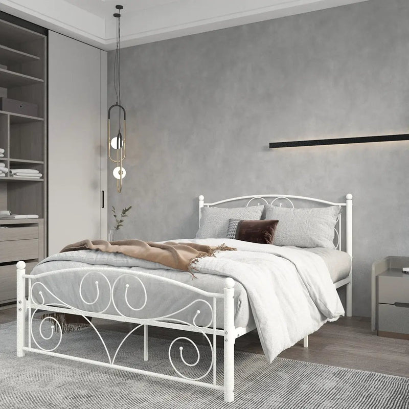 Full Size Unique Flower Sturdy System Metal Bed Frame with Headboard by HouseOfZazla