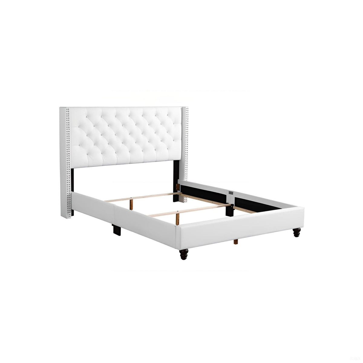 Upholstered Nailhead Trim Chic Bed with Tufted Headboard - Multiple Colors, photo 35 of 40