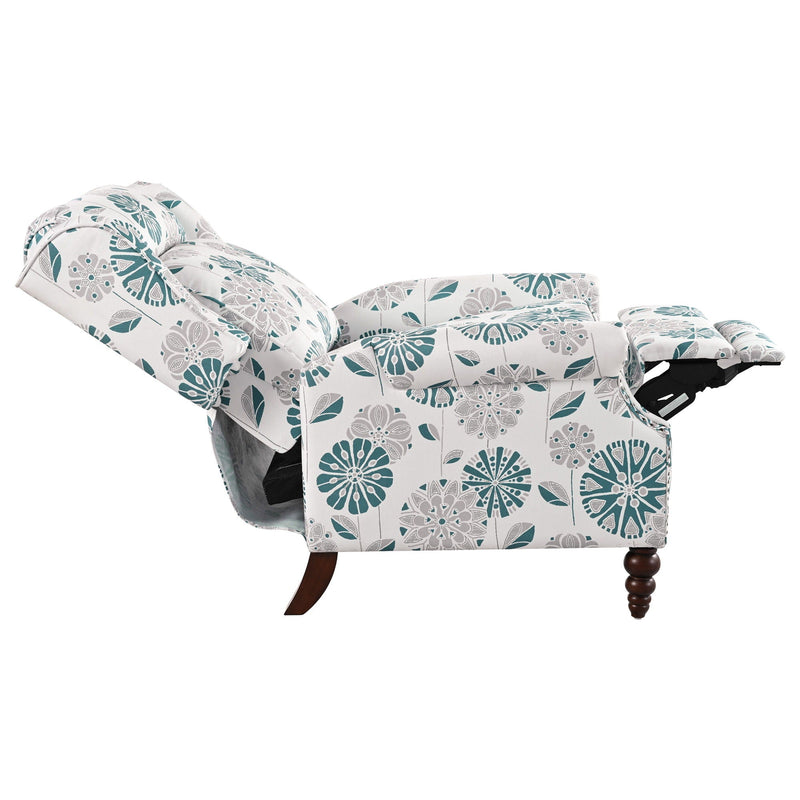 Push Back Recliner Chair Upholstered With Classic Wing Back And Solid Gourd-Shaped Legs