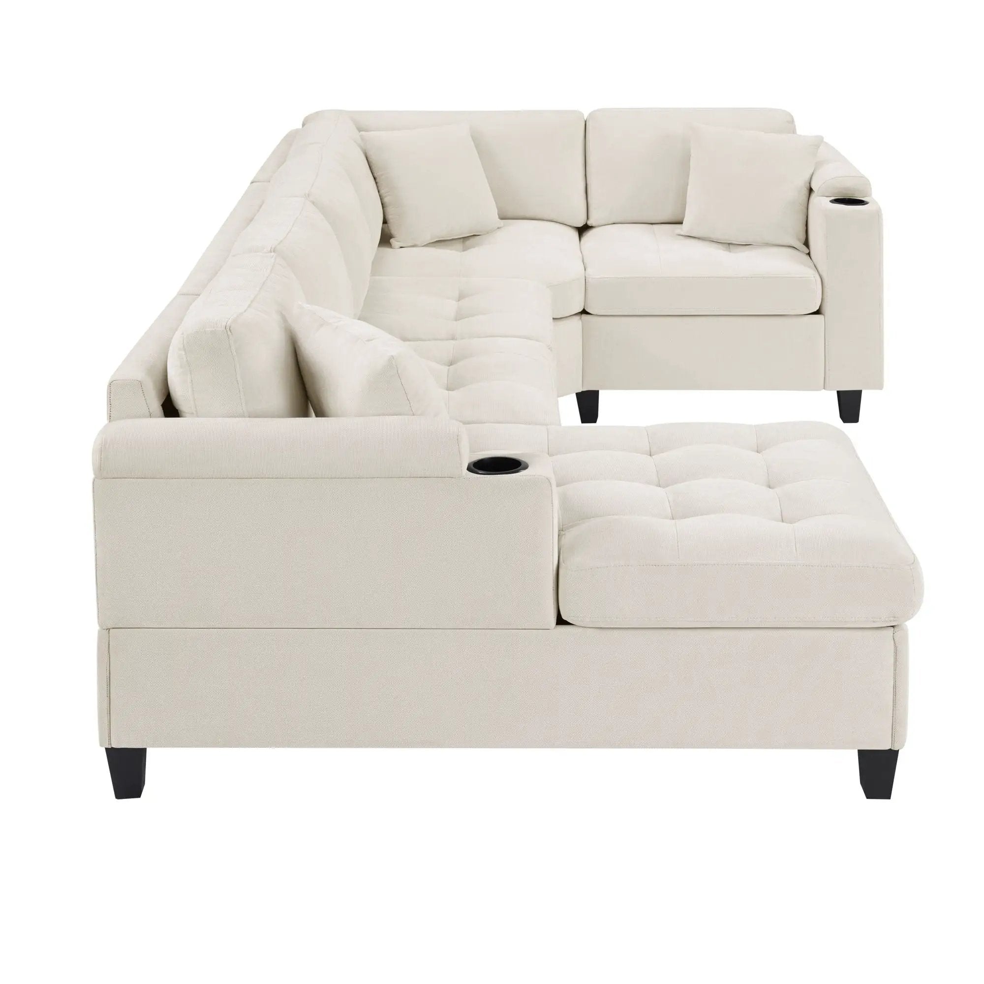 U Shaped Sectional Sofa, Corner Living Room Couch With Built In Cup Holders, Storage, USB Ports by HouseOfZazla
