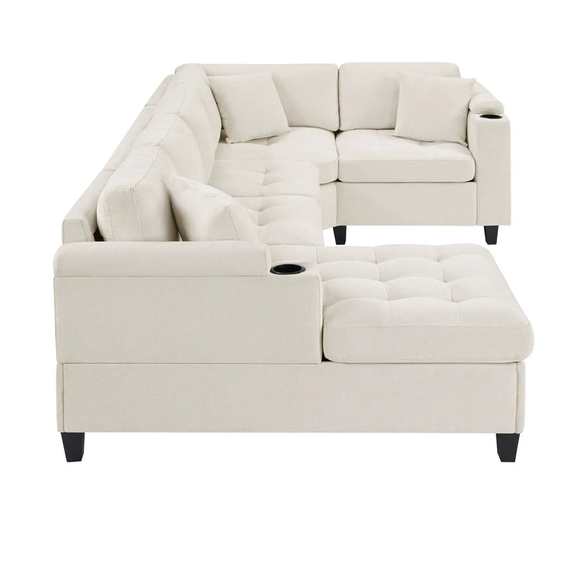 U Shaped Sectional Sofa, Corner Living Room Couch With Built In Cup Holders, Storage, USB Ports by HouseOfZazla