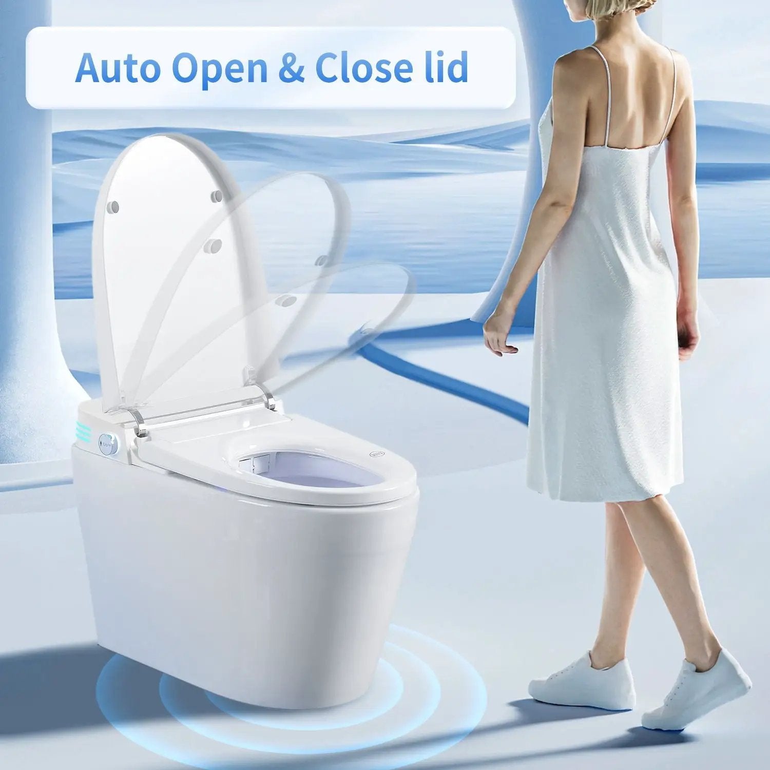 Tankless Smart Toilet With Bidet Built In, 1 Piece Bidet Toilet Seat, Auto Flush, Auto Open / Close, Heated Seat, Warm Water And Dry, Adjustable Temp, Remote Control Side Know - White by HouseOfZazla