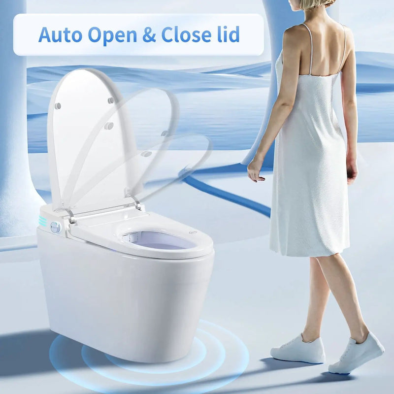 Tankless Smart Toilet With Bidet Built In, 1 Piece Bidet Toilet Seat, Auto Flush, Auto Open / Close, Heated Seat, Warm Water And Dry, Adjustable Temp, Remote Control Side Know - White by HouseOfZazla