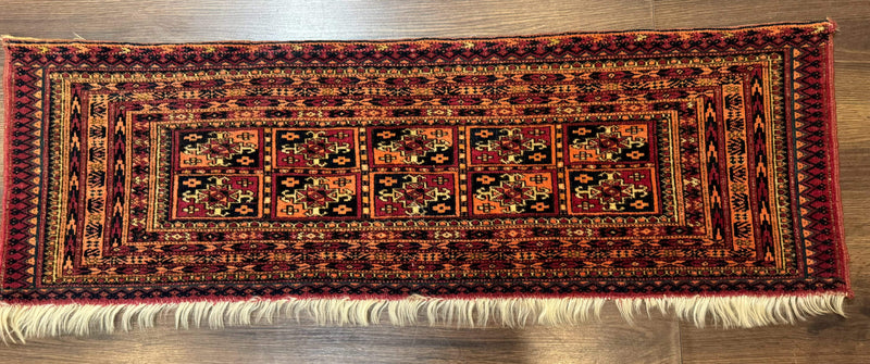 Antique Persian Turkoman Mafresh Rug 1x4, Wool, Tribal Collectible by Jewel Rugs
